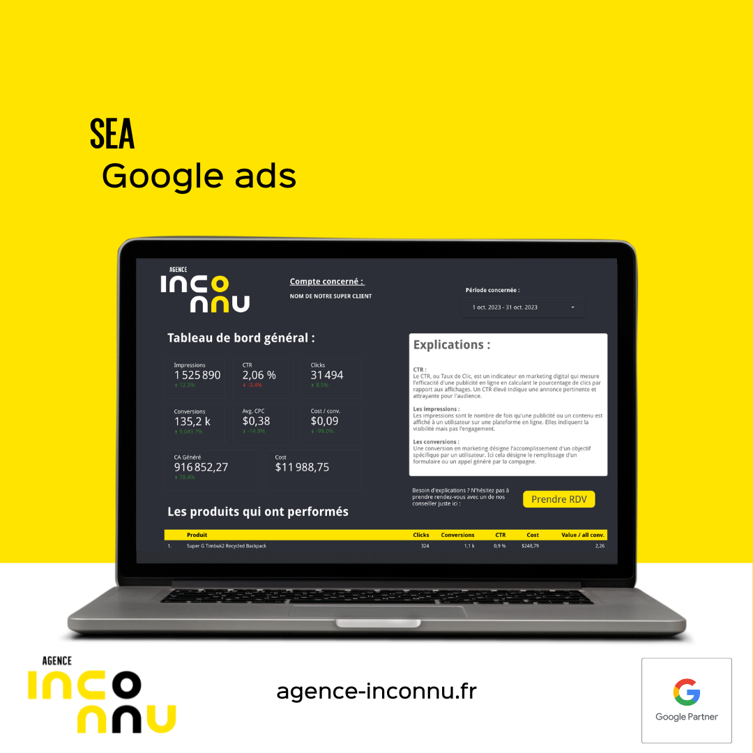 Campagne Google Ads + reporting et suivi
